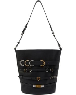 Pinko Large Strapped Bucket Bag - Black