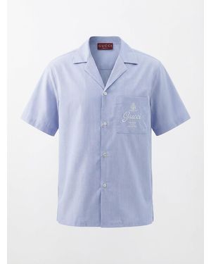 Gucci Thin Striped Poplin Bowling Shirt - Blue