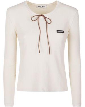 Miu Miu Long-Sleeved Crewneck T-Shirt - White