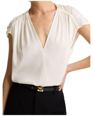 Vince Stretch-Silk Gathered Cap-Sleeve Blouse - White