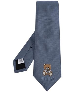 Moschino Embroidered Bear Tie - Blue