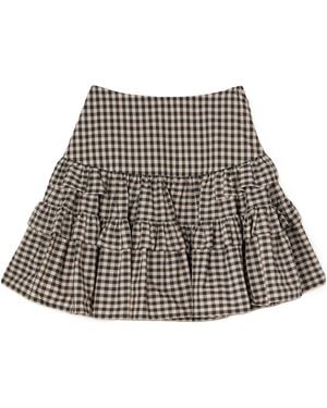 Molly Goddard Tiered Ruffled Gingham Cotton-Poplin Mini Skirt - Brown