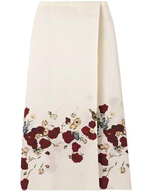 KHAITE Floral Printed Midi Skirt - White