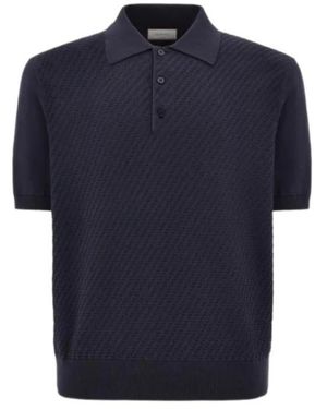 Canali Textured Knit Polo Jumper - Blue