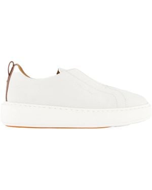 Santoni Round Toe Slip-On Snrakers - White