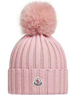 Moncler Wool Beanie With Pom Pom - Pink
