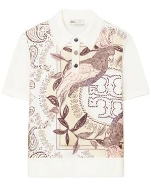Tory Burch Silk Front Polo - White