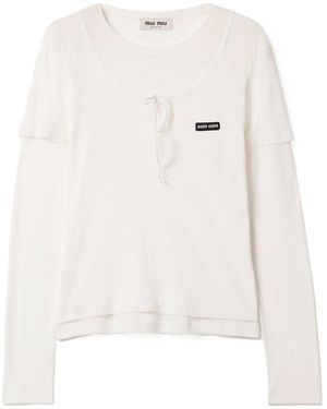 Miu Miu Ribbed Knit Jersey T-Shirt - White