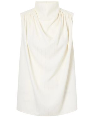 Kallmeyer Sequined Ruched Striped Twill Top - White