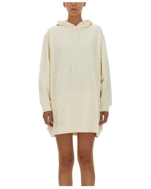 MSGM Logo Printed Drawstring Hooded Dress - White