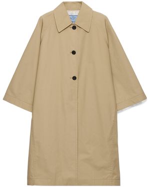 Prada Single-Breasted Cotton Canvas Coat - Natural