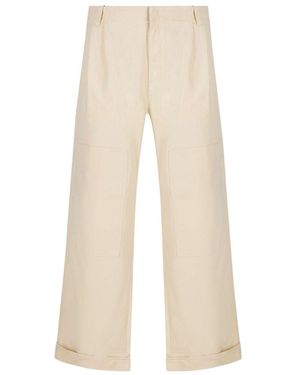 Etro Wide-Leg Turn-Up Hem Trousers - Natural