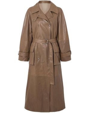 Brunello Cucinelli Belted Leather Trench Coat - Brown