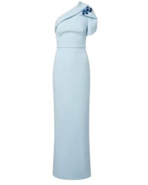 Safiyaa One-Shoulder Belted Crêpe Gown - Blue