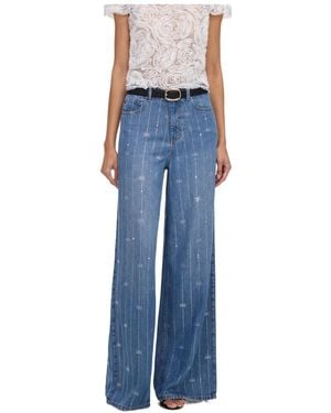 Self-Portrait Rhinestone-Embellished Bow-Print Jeans - Blue