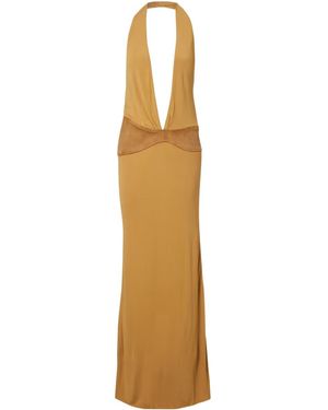 Christopher Esber Suede-Trimmed Jersey Gown - Metallic