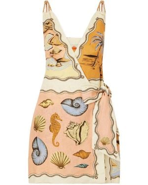 FARM Rio Printed Linen Mini Dress - Metallic