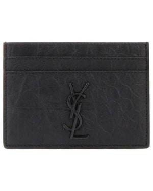 Saint Laurent Cassandre Logo Plaque Cardholder - Black