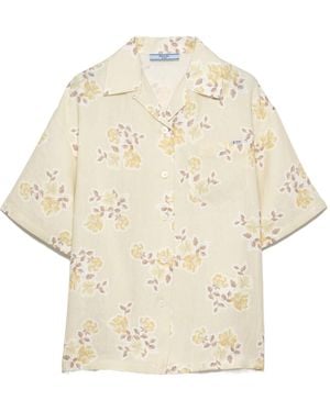 Prada Floral-Print Old-Linen Shirt - Natural