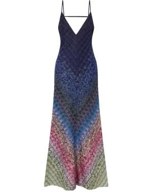 Missoni Striped Crochet-Knit Maxi Dress - Blue
