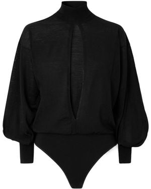 Alaïa Turtleneck Long-Sleeve Bodysuit - Black