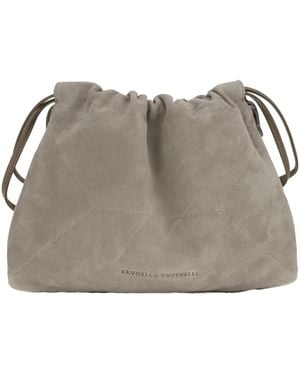 Brunello Cucinelli Drawstring Shoulder Bag - Gray