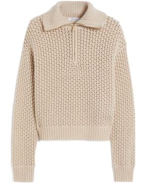 Max Mara Zip-Up Open-Knit Polo Shirt - Natural
