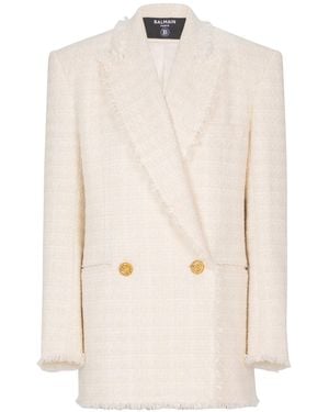 Balmain Double-Breasted Fringed Trim Jacket - White