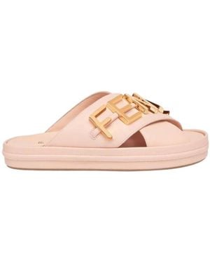 Fendi Lettering Logo Flat Slides - Pink