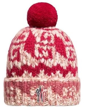 Moncler Alpaca Wool Blend Beanie With Pom Pom - Red