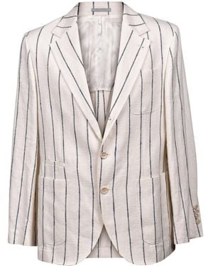 Brunello Cucinelli Pinstripe-Print Linen Suit - White