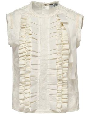 MSGM Ruffled Textured Sleeveless Top - White
