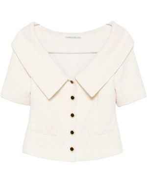 Alessandra Rich Off-Shoulder Button-Up Jacket - White