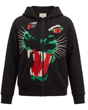 Gucci Leopard Head Embroidered Hooded Casual Jacket - Multicolour
