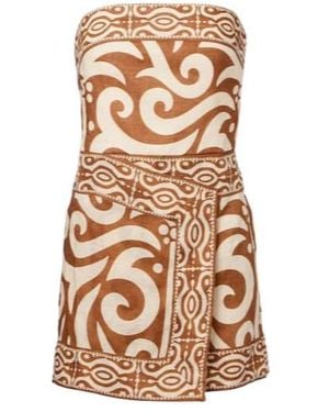 Johanna Ortiz Raíz Ritual Strapless Linen Minidress - Natural