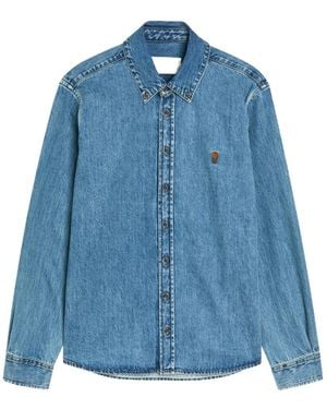 Ami Paris Logo-Embroidered Denim Shirt - Blue