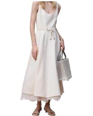 Dior Belted Lace-Hem Dress - White