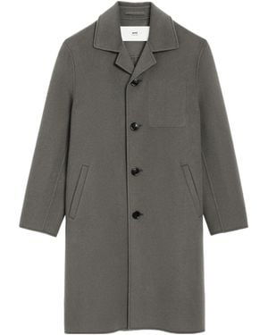 Ami Paris Logo Detailed Single Breasted Coat - Grey
