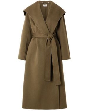 Altuzarra Hooded Belted Wool-Blend Felt Coat - Green