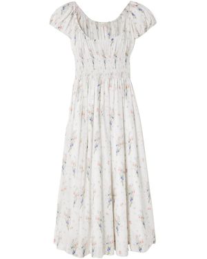 Doen Quinley Shirred Floral-Print Dress - White