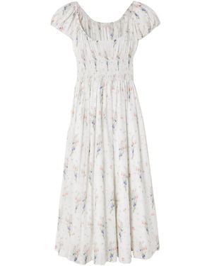Doen Quinley Shirred Floral-Print Dress - White