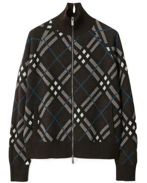 Burberry Check Zip-Up Cardigan - Black