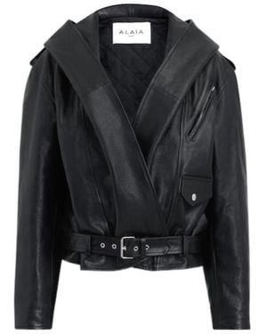 Alaïa Leather Hooded Biker Jacket - Black