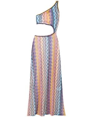 Missoni One-Shoulder Cutout Printed Mesh Maxi Dress - White