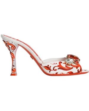 Dolce & Gabbana Majolica Printed Heeled Mules - Pink