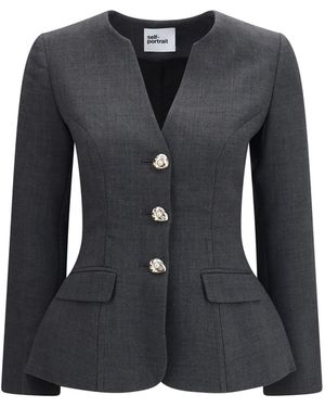 Self-Portrait Wool Peplum Blazer - Black