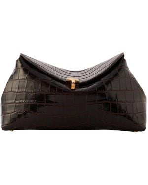 TOTEME Totême T-Lock Foldover Top Clutch Bag - Black