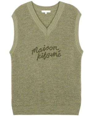 Maison Kitsuné Maison Kitsuné Logo Embroidered V-Neck Knitted Top - Green