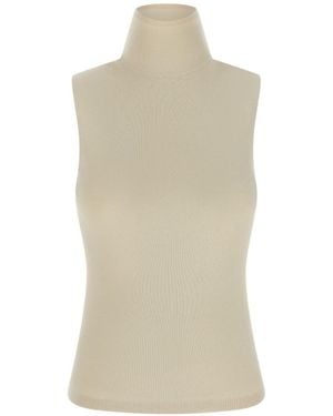 Extreme Cashmere Collarbone Sleeveless Knitted Top - Natural