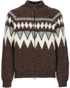 Peserico Jacquard Mock Neck Cardigan - Brown